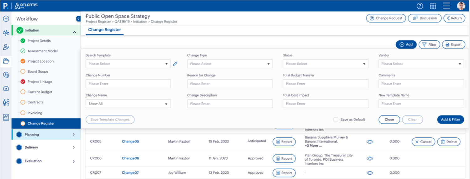 Figure 1.3: Filtering Change Requests – Easily apply filters to navigate and organise your list of change requests.